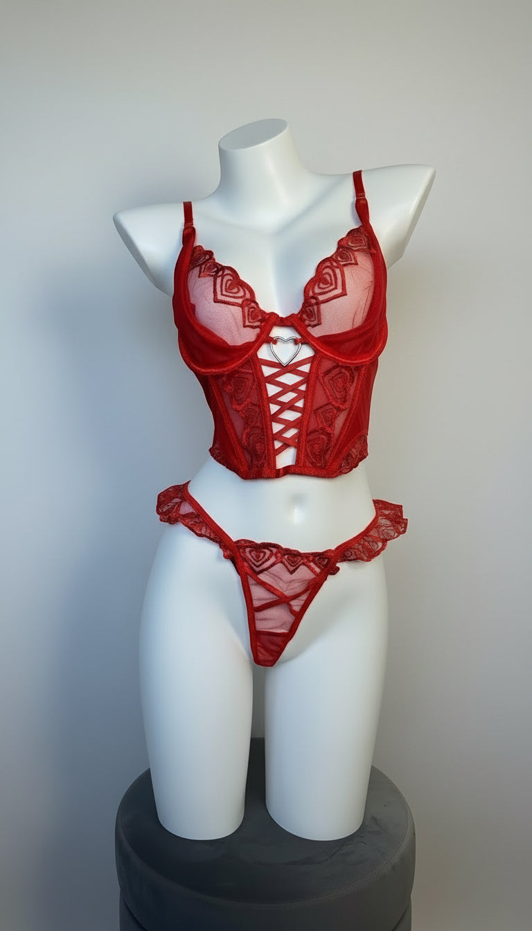 Conjunto de lencería con corset y encaje floral 926518