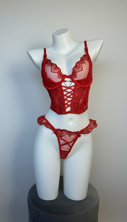 Conjunto de lencería con corset y encaje floral 926518