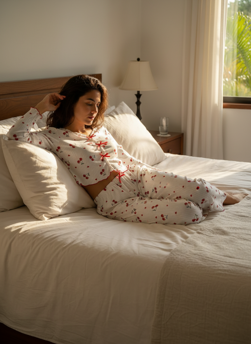 Pijama suave con estampado dulce y detalles delicados